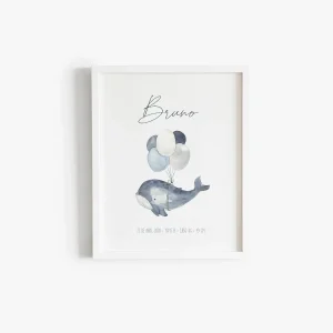 Lámina natalicio - Ballena con globos azul